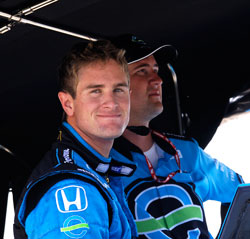 Team Ethanol Driver Ryan Hunter-Reay reads his IndyCar telemetry